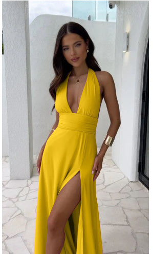 V-Neck Backless Summer Silhouette with Slit